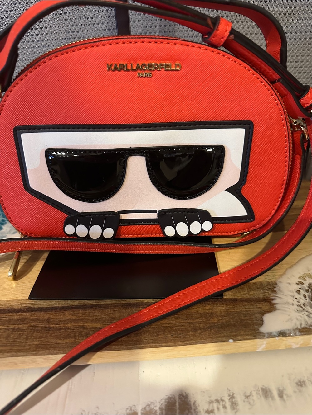 Karl Lagerfeld Red and Black Novelty Crossbody Bag